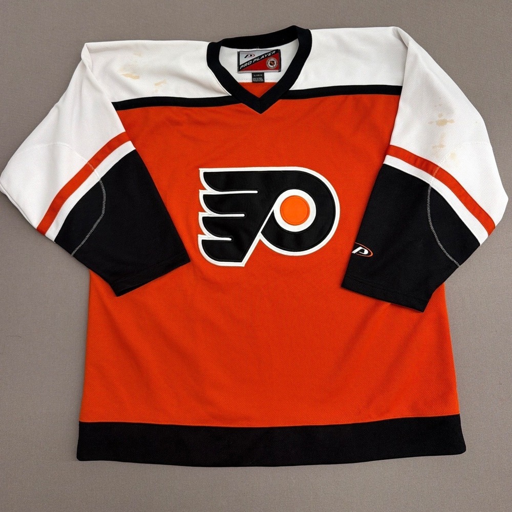 Vintage Philadelphia Flyers Pro Player NHL Jersey Orange Black Mens XL 1861